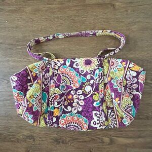 Vera Bradley Plum Crazy Duffel Large Overnight Bag Travel Weekender Double Strap